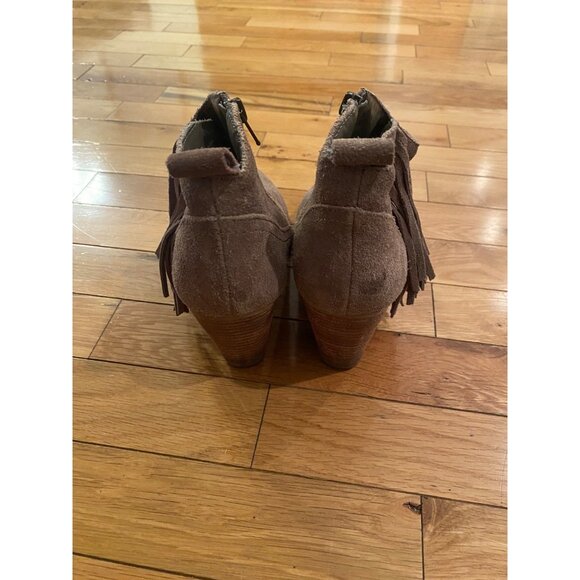 Steve Madden Cian Suede Leather Fringe Trim Tan Brown Boots Booties Size 7.5 - Picture 3 of 6
